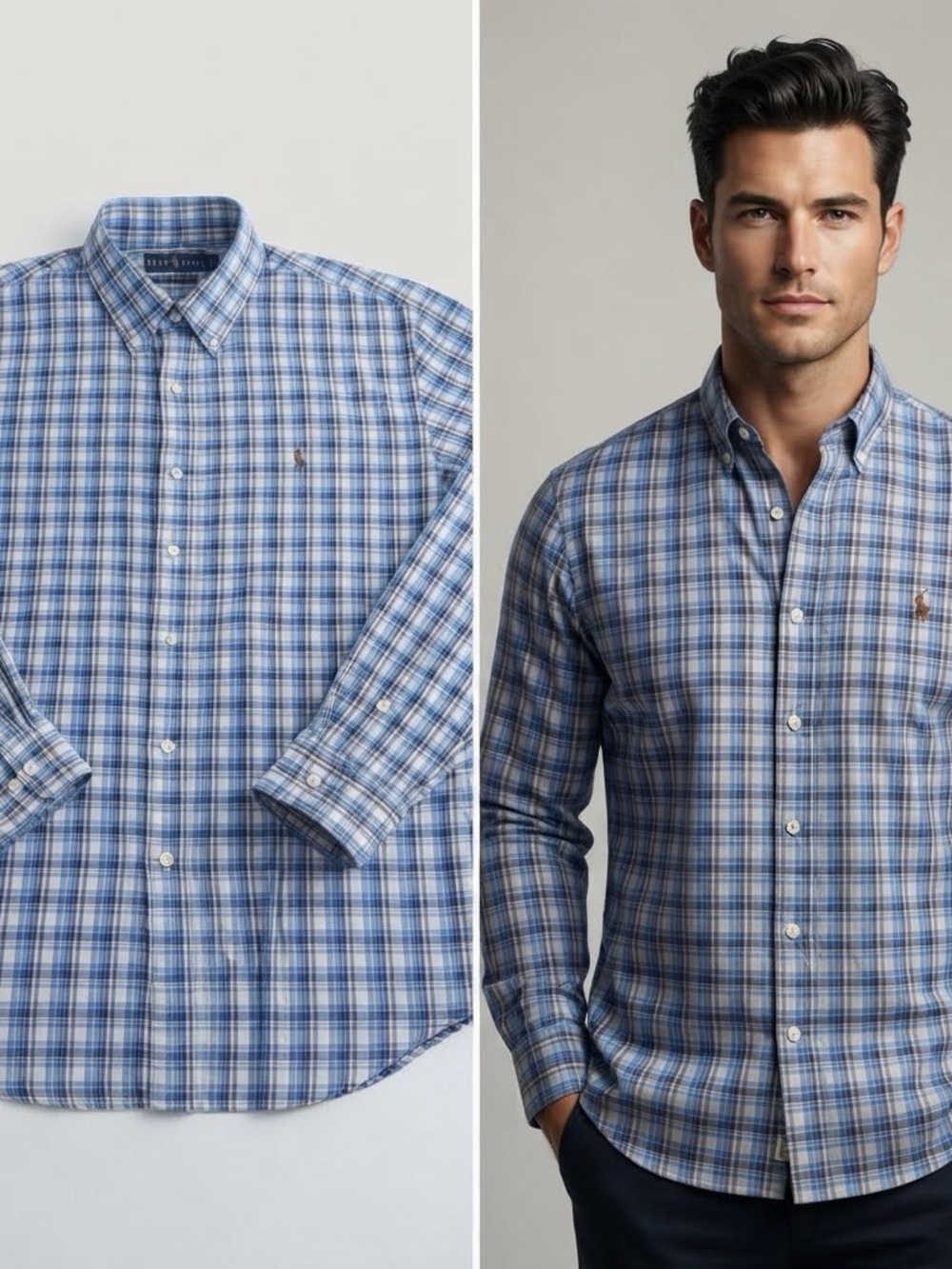 Polo by Ralph Lauren Blue and White Plaid Button-Down Shirt Large